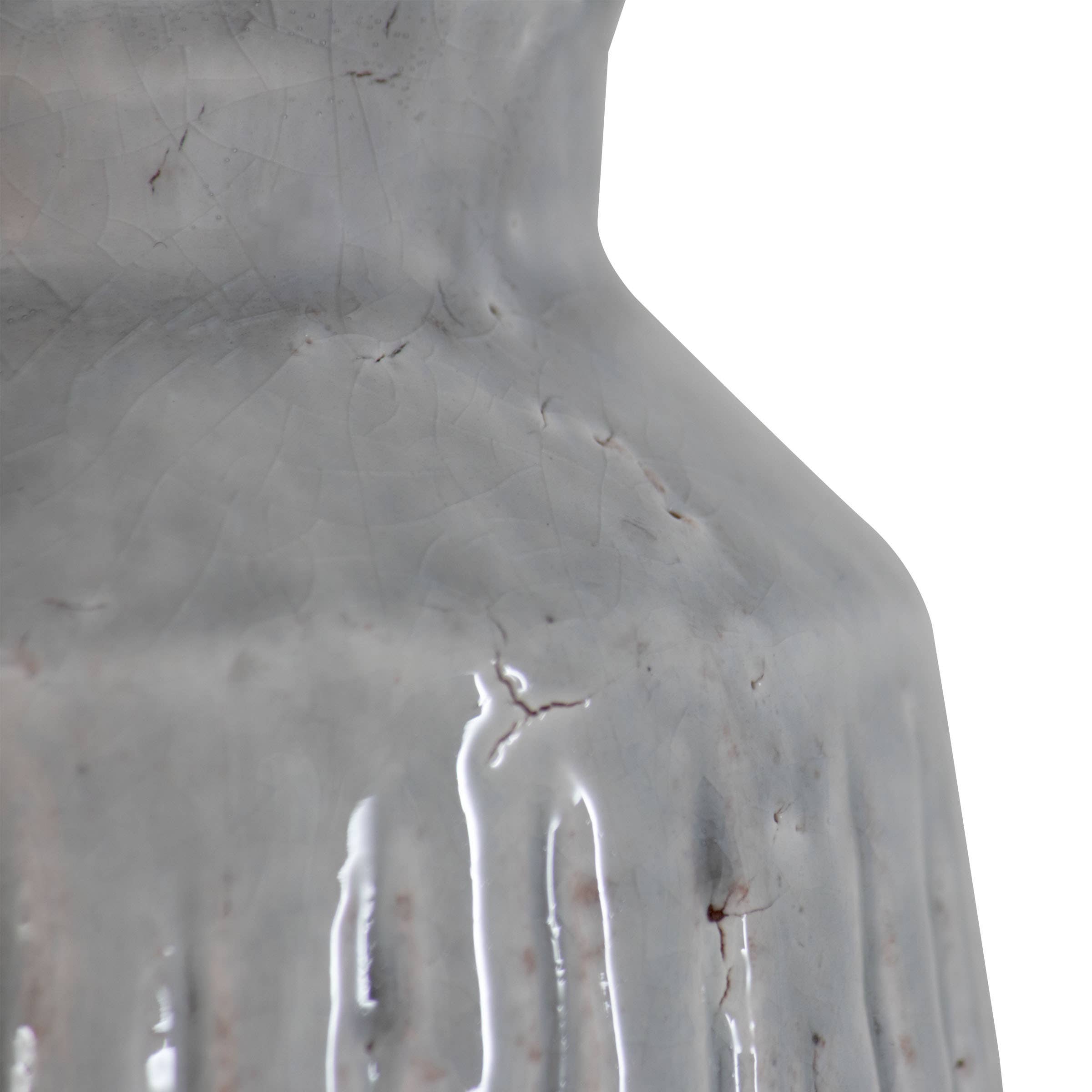 Bettina Handmade Gray Terracotta Vase Carved Stripes