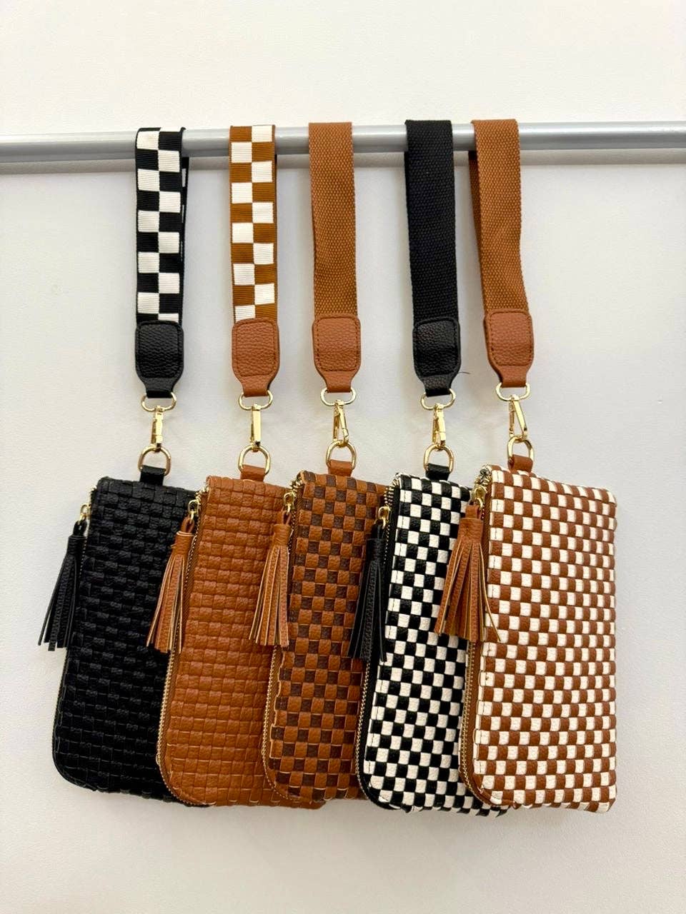 Lila Woven Wallet Wristlet - Brown & Tan Checkered RTS