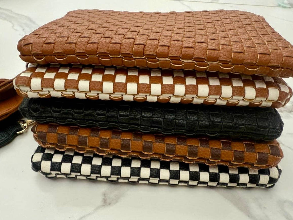 Lila Woven Wallet Wristlet - Brown & Tan Checkered RTS