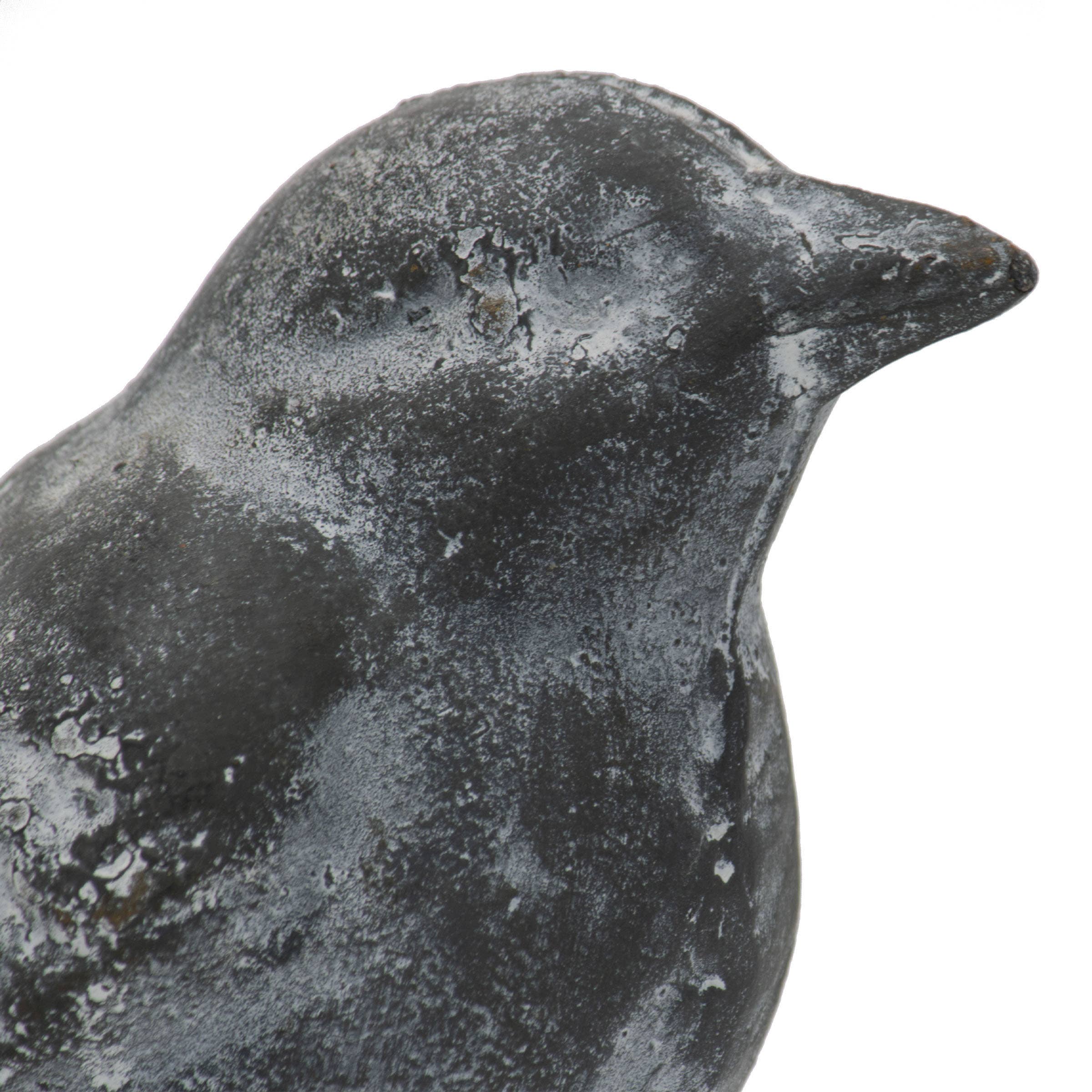 Flora Gray Vintage Whitewashed Metal Bird Figurine