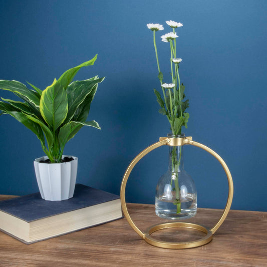 Capstone Floating Glass Bud Vase Brass Finish Metal