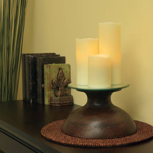Ivory Wax Flameless LED Pillar Candles with Melted Top
