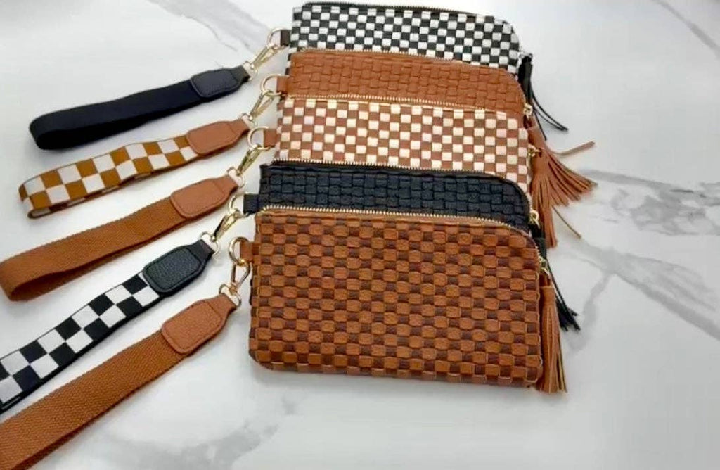 Lila Woven Wallet Wristlet - Brown & Tan Checkered RTS