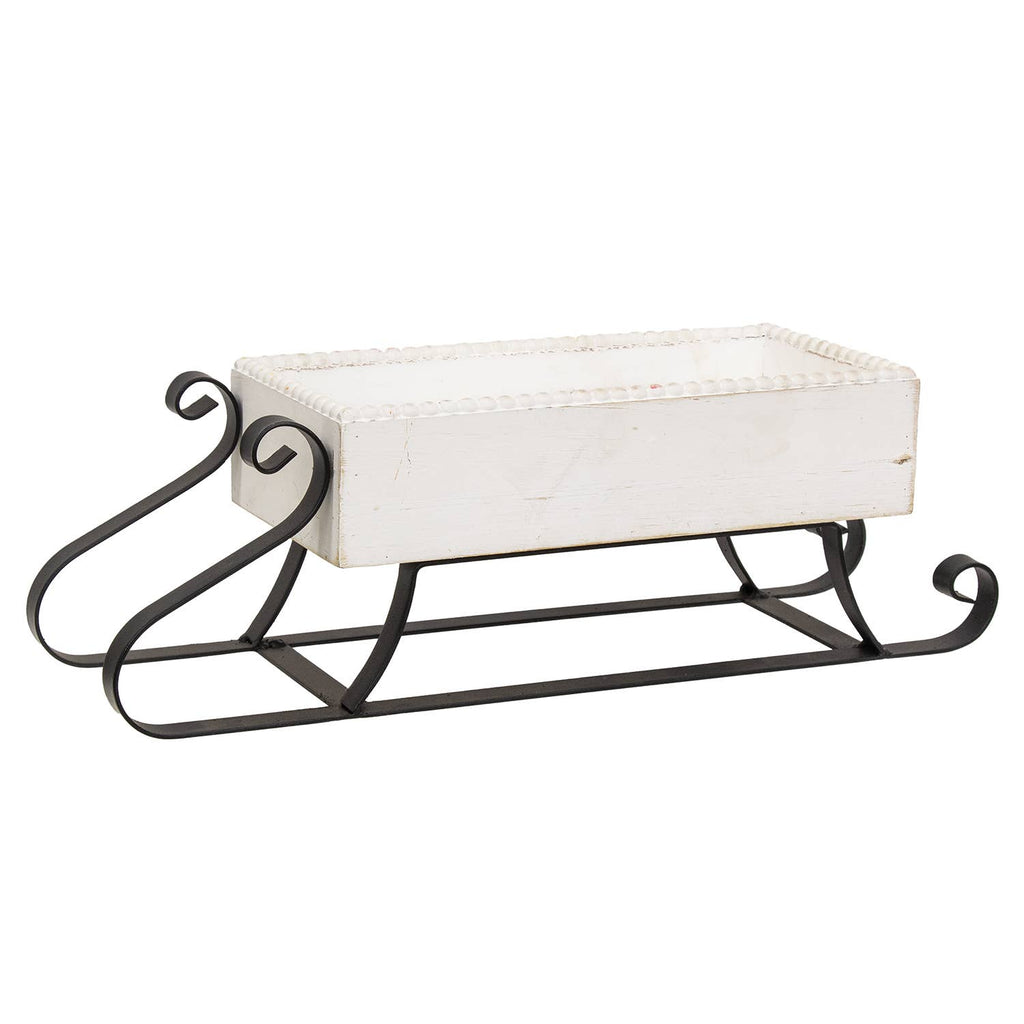 Distressed White Wood & Metal Sled