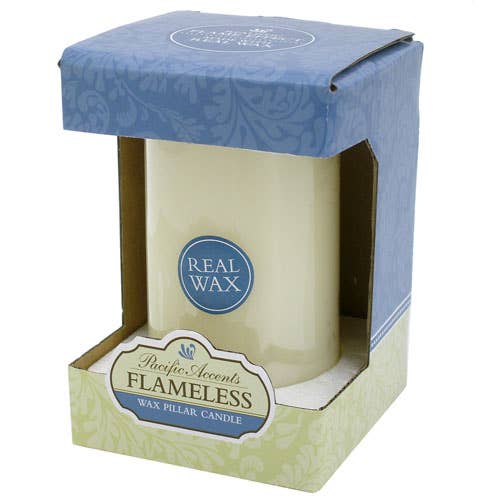 Ivory Wax Flameless LED Pillar Candles with Melted Top