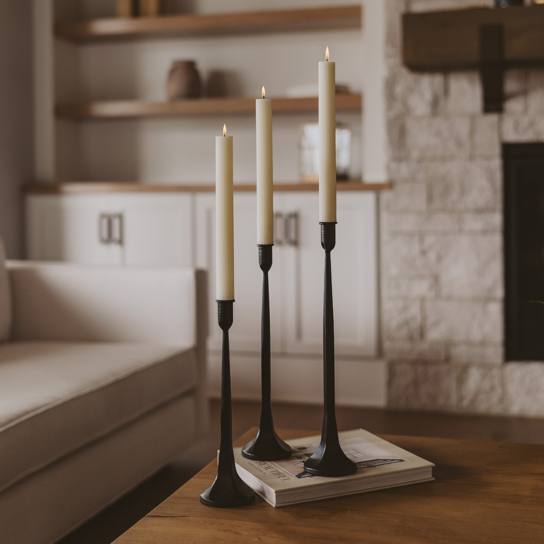Fluted Taper Candles, Set of 3 - Home Decor & Gifts