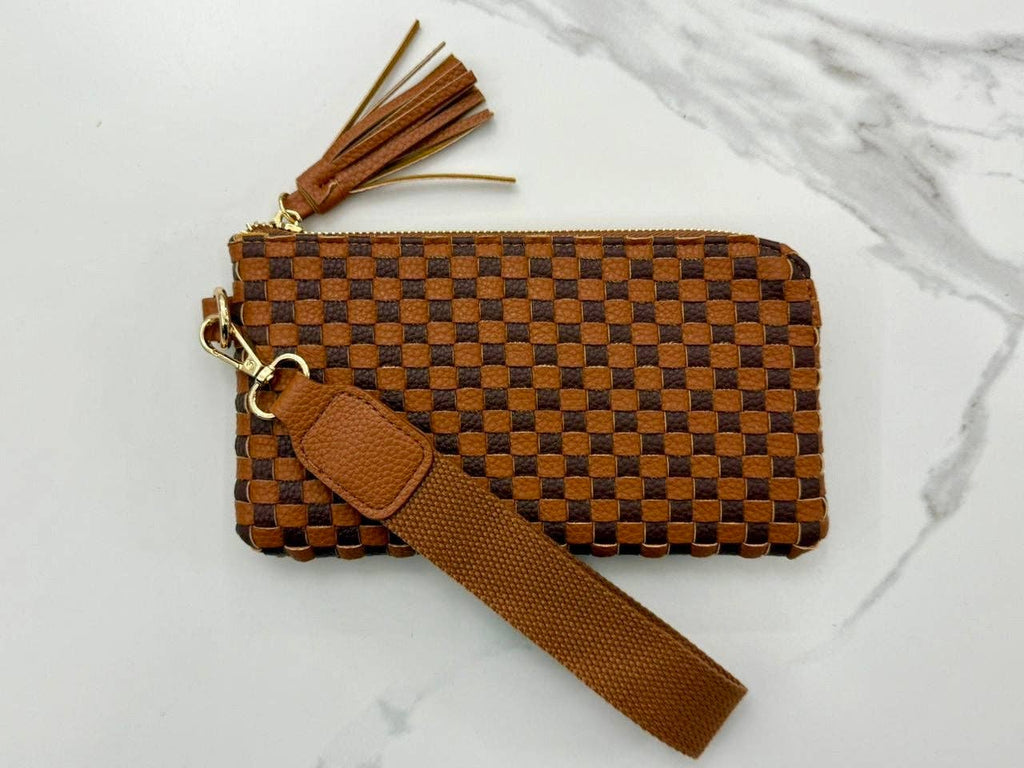 Lila Woven Wallet Wristlet - Brown & Tan Checkered RTS