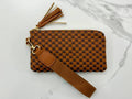 Lila Woven Wallet Wristlet - Brown & Tan Checkered RTS